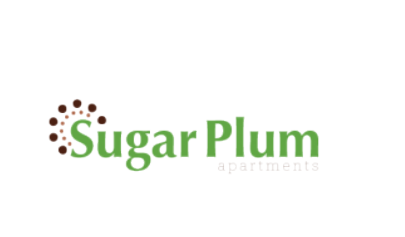 a green logo on a white background for sugar plum apartments